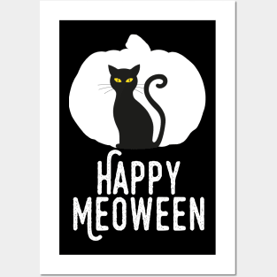 Happy Meoween – Halloween White Pumpkin Cat Silhouette Posters and Art